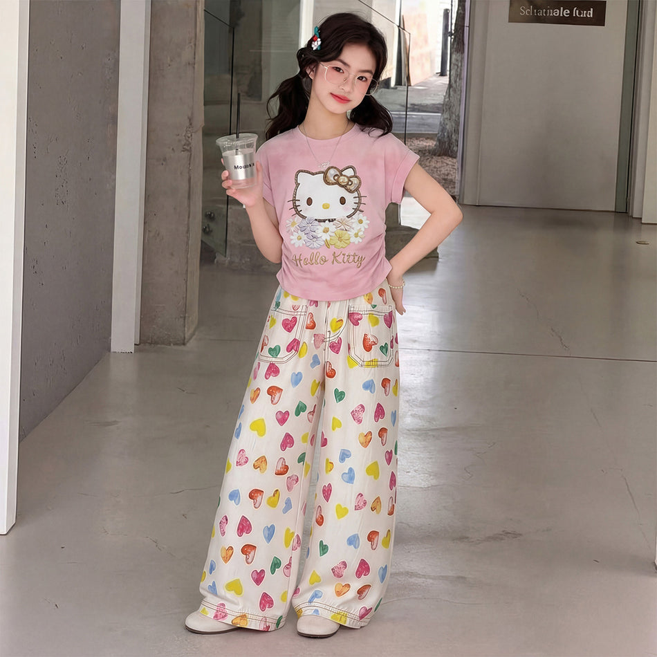 Girls KT Cat Wide Leg Set – Summer Two-Piece Outfit