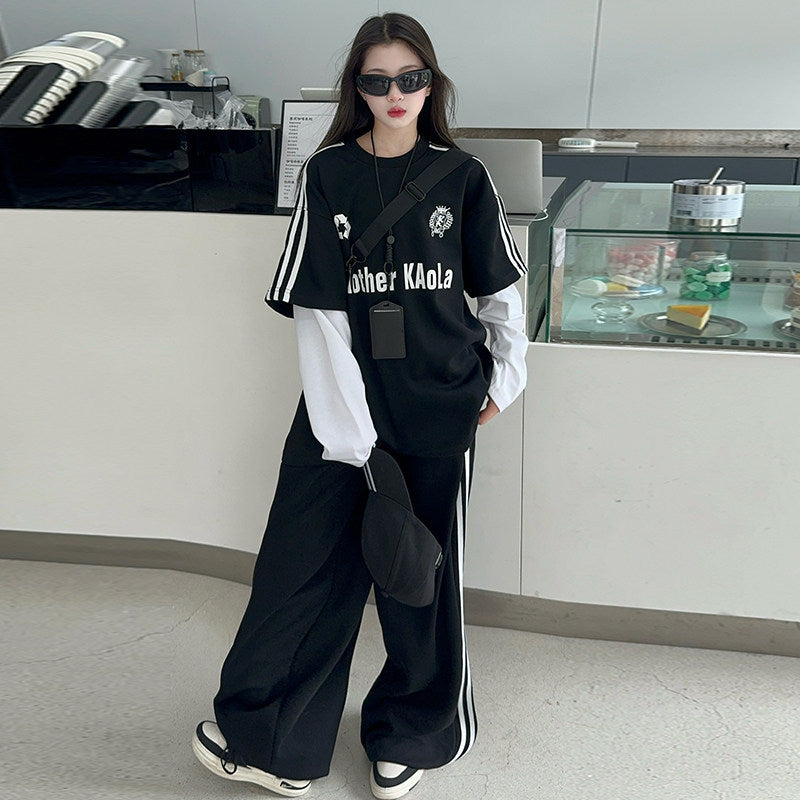 Girls Letter T-Shirt Set – Korean Wide Leg Outfit