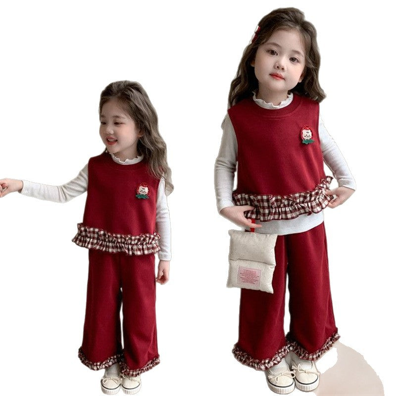 Girls Lace 3-Piece Set – Spring Autumn Outfit Suit