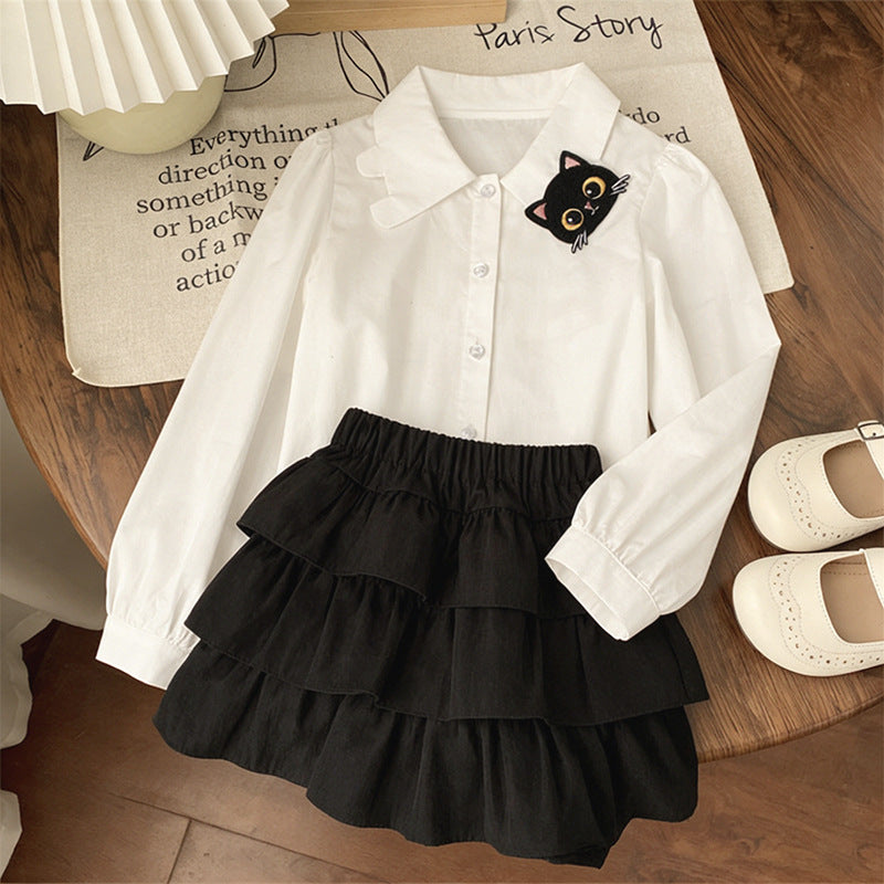 Girls Cake Skirt Set – Korean Spring Two-Piece Outfit