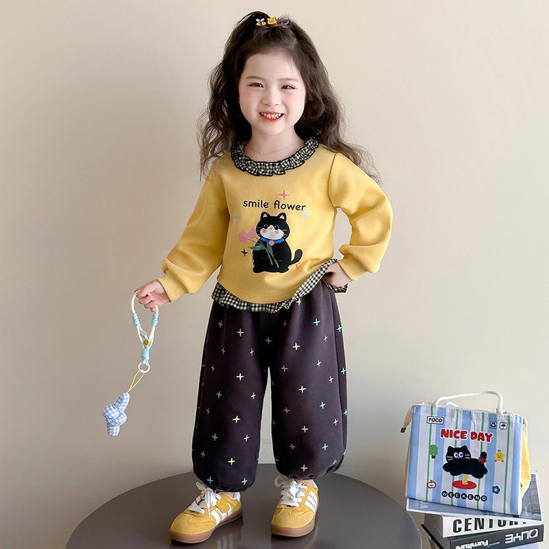 Girls Plaid Lace Skirt Set – Spring Autumn Outfit