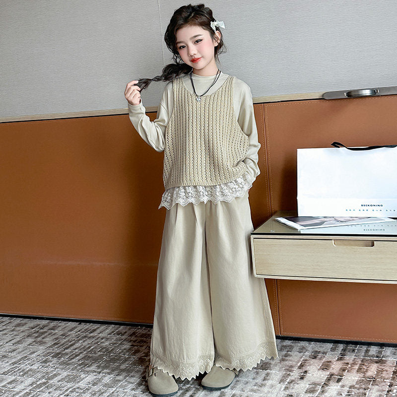 Girls Korean Vest Set – Spring 3-Piece Outfit