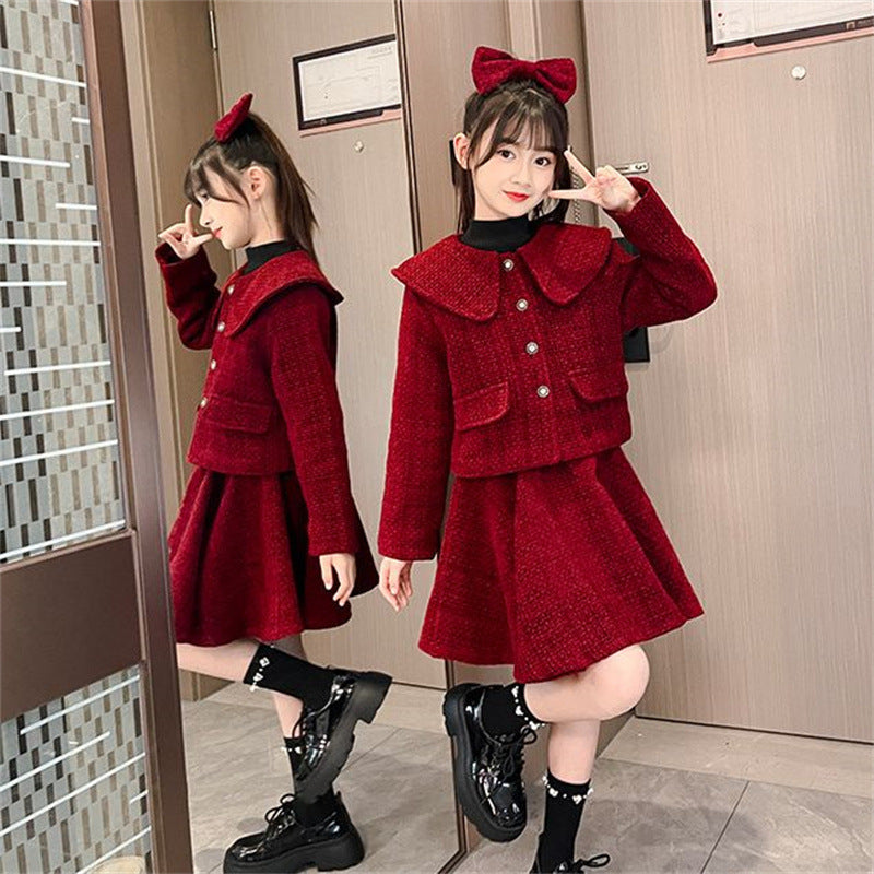 Girls Chanel Skirt Set – Winter Doll Collar Outfit