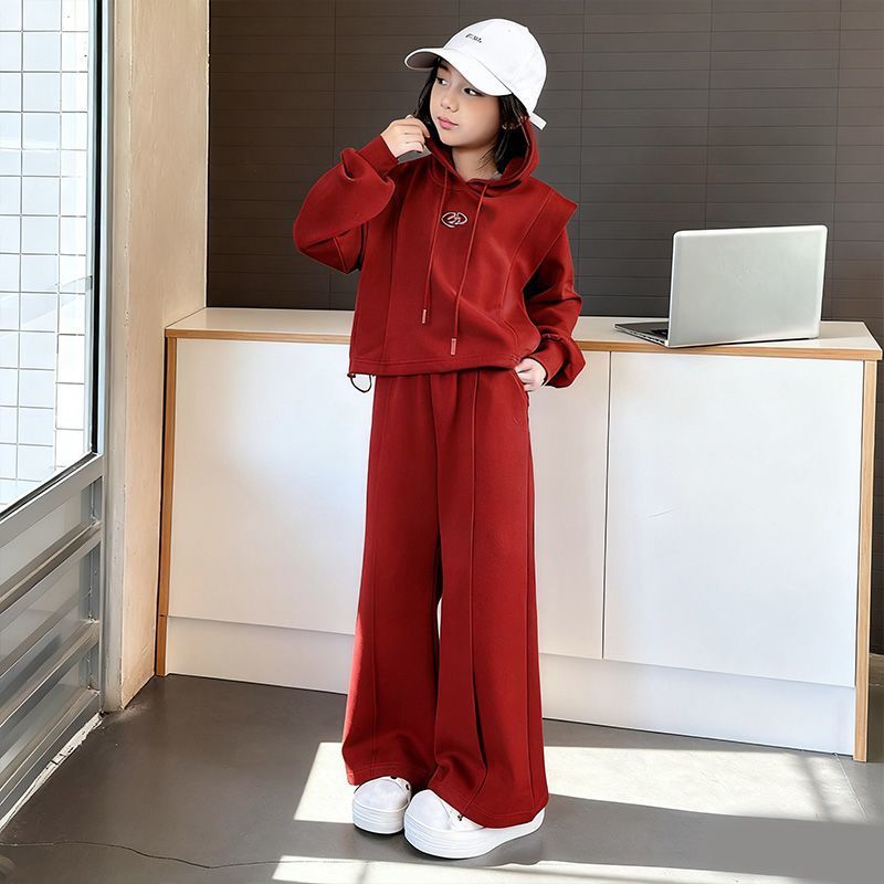 Girls Solid Color Wide Leg Set – Autumn Winter Outfit