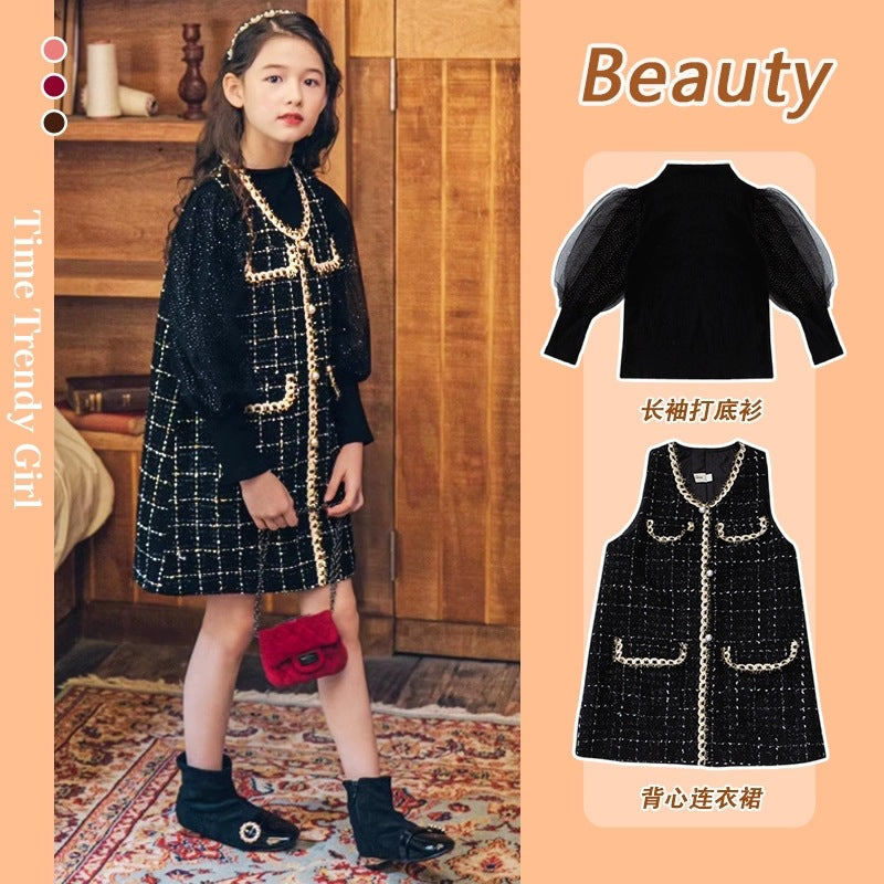 Girls Plaid Vest Dress Set – Fashion Two-Piece Outfit