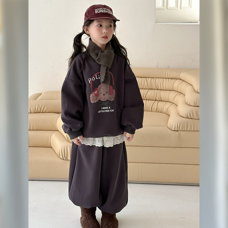 Girls Fleece Sweatshirt Set – Winter Tracksuit Outfit