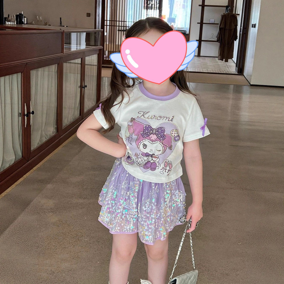 Girls Princess Skirt Set – Summer Sequin Outfit