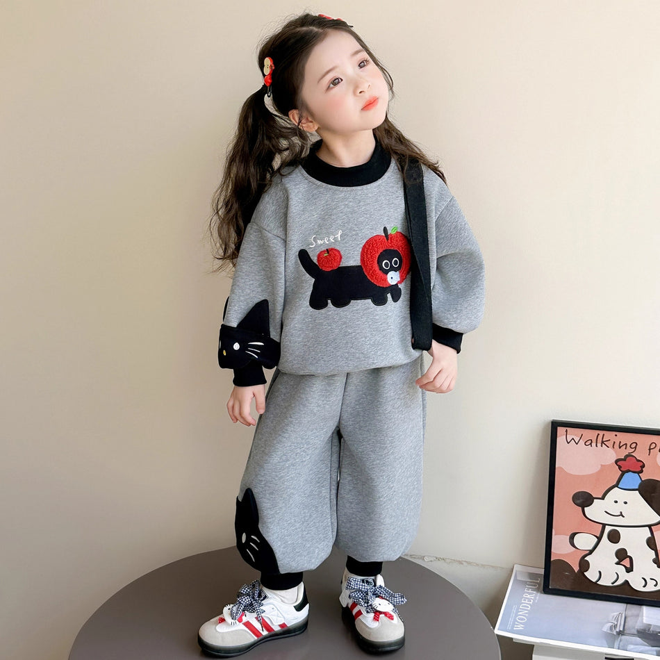 Girls Kitten T-Shirt Set – Autumn Winter Outfit Suit
