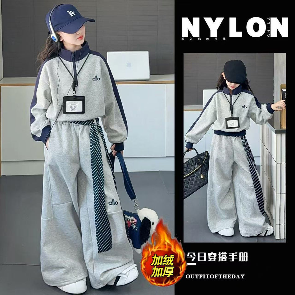 Girls Korean Sweatshirt Set – Winter Collar Outfit