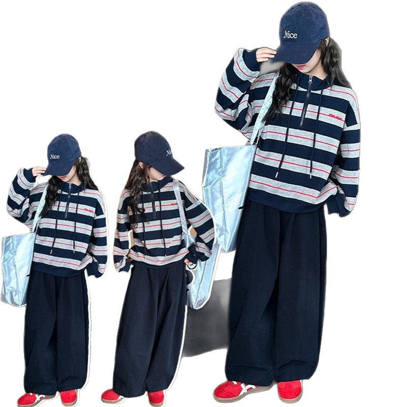 Girls Striped Sweatshirt Set – Autumn Sports Outfit