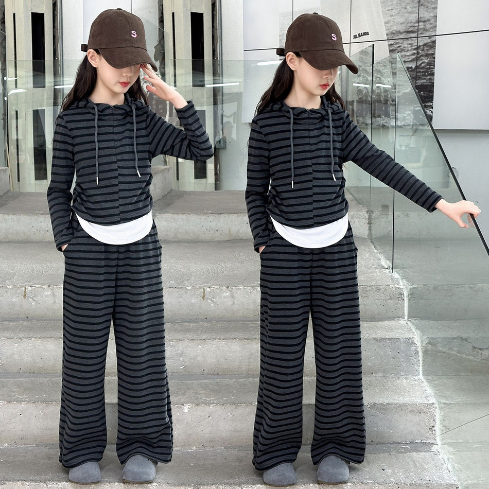 Girls Color-Block Tracksuit Set – Autumn Outfit