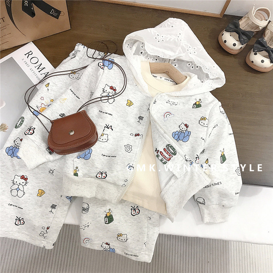 Baby Girl Hooded Set – Spring Autumn Outfit Suit