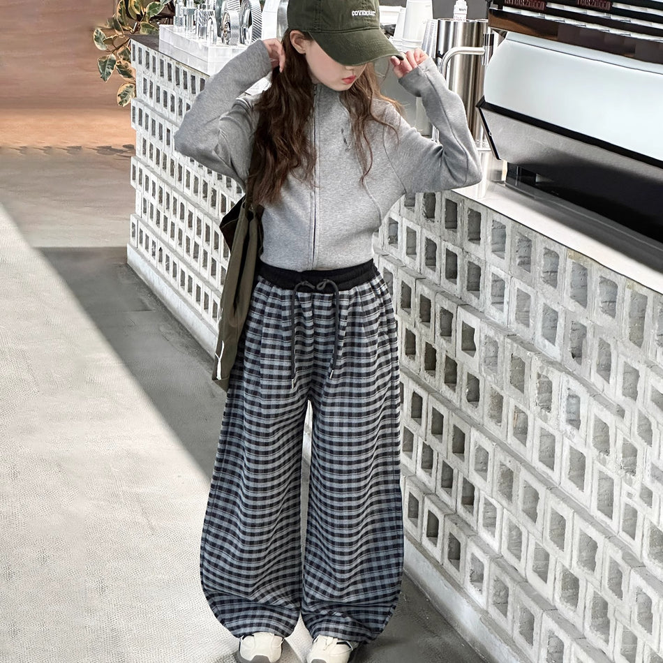 Girls Cardigan Plaid Set – Spring Autumn Outfit Suit