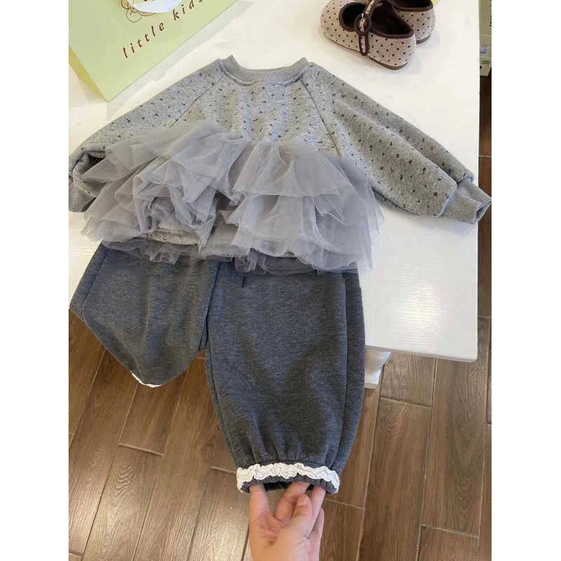 Girls Polka Dot Mesh Set – Autumn Sweatshirt Outfit