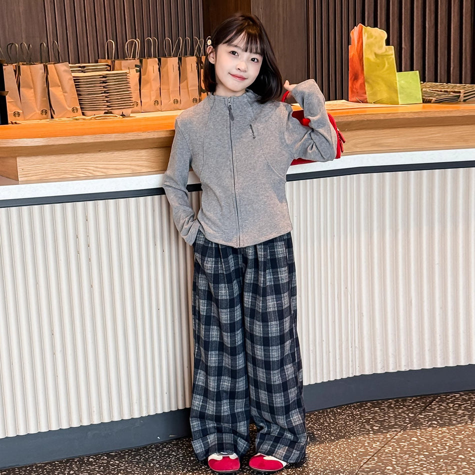 Girls Plaid Zipper Set – Spring Autumn Outfit