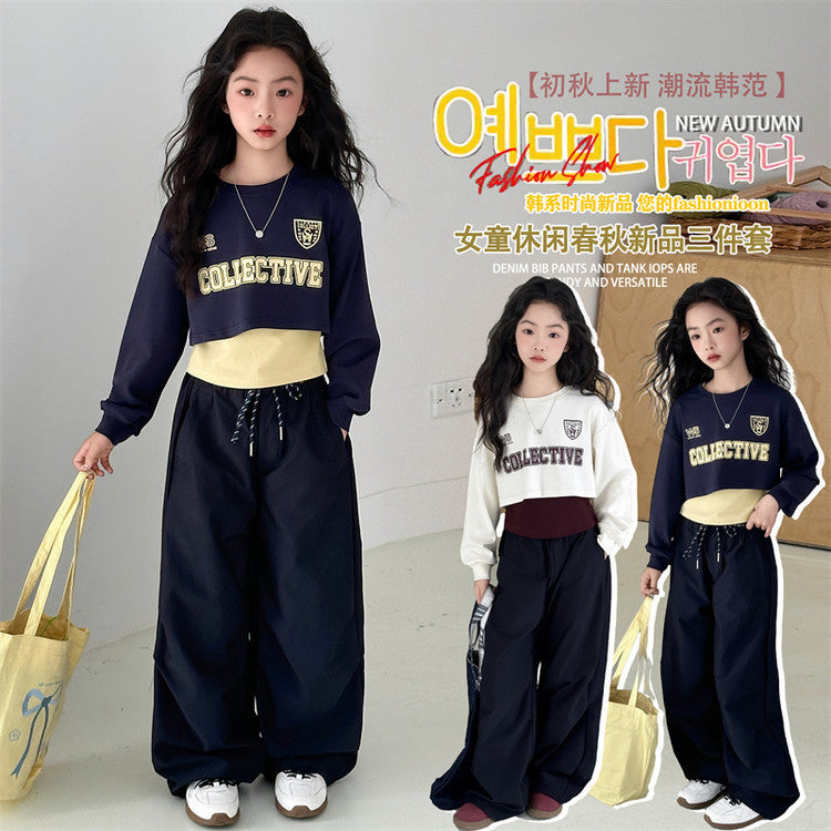 Girls Color-Block Hoodie Set – Autumn 3-Piece Outfit
