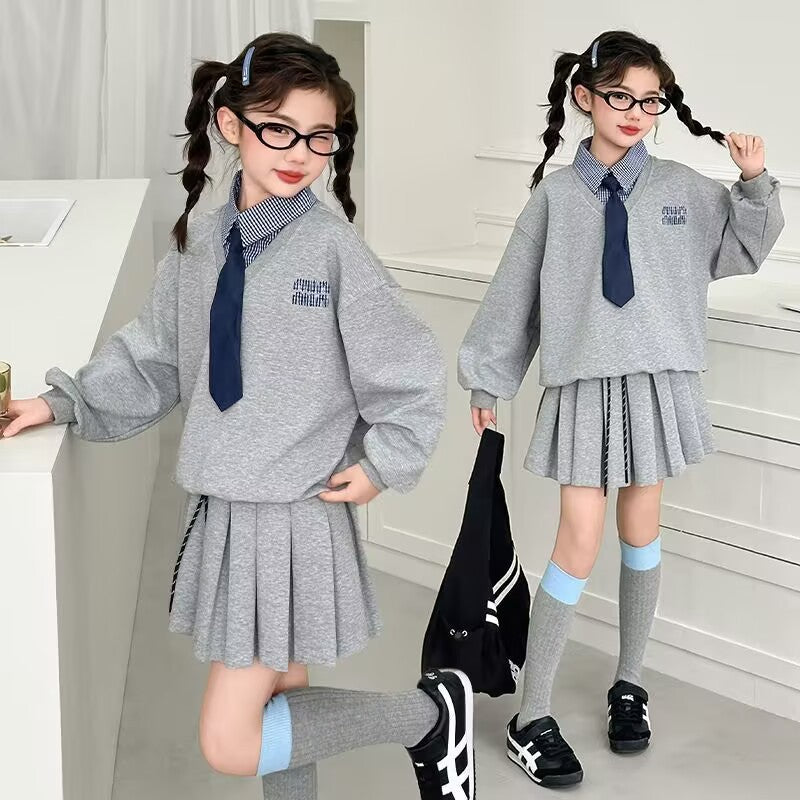 Girls Lapel Skirt Set – Spring Autumn Outfit Suit