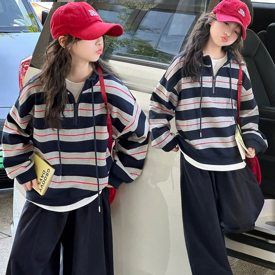 Girls Striped Sweatshirt Set – Autumn Outfit Trendy