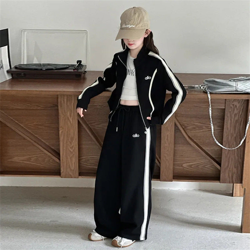 Girls Korean Style Hooded Sports Two-Piece Set