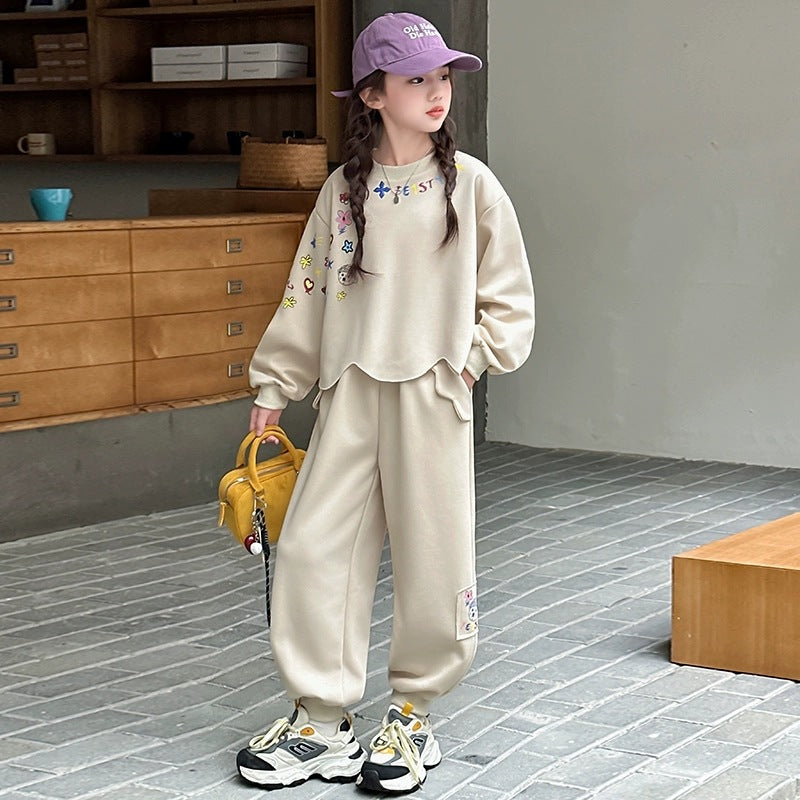 Girls Irregular Sweatshirt Two-Piece Mori Set