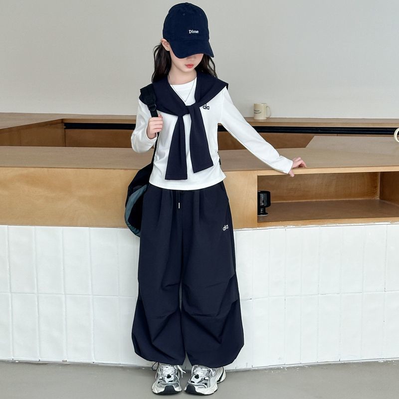 Girls Patchwork Cargo Pants Two-Piece Set