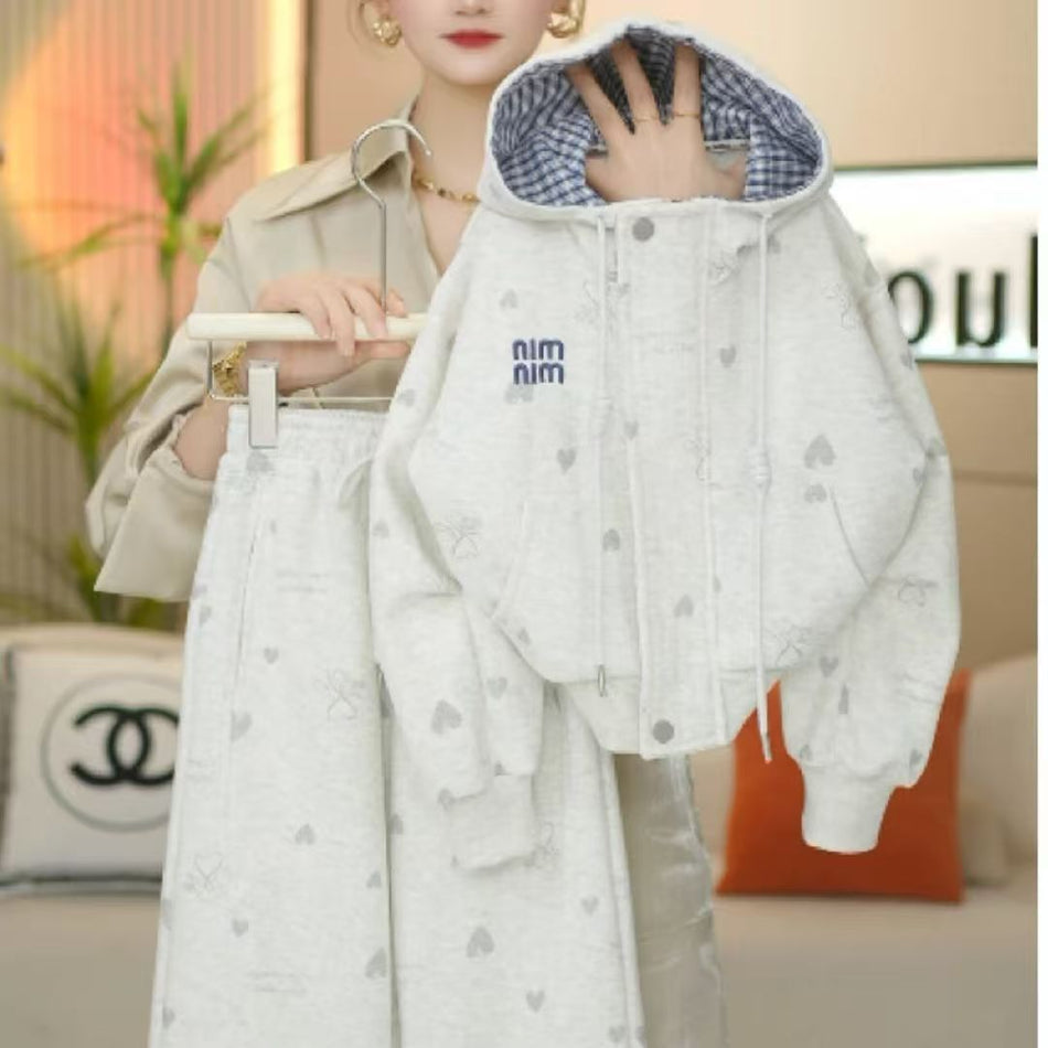 Girls Plaid Hooded Two-Piece Korean Outfit Set