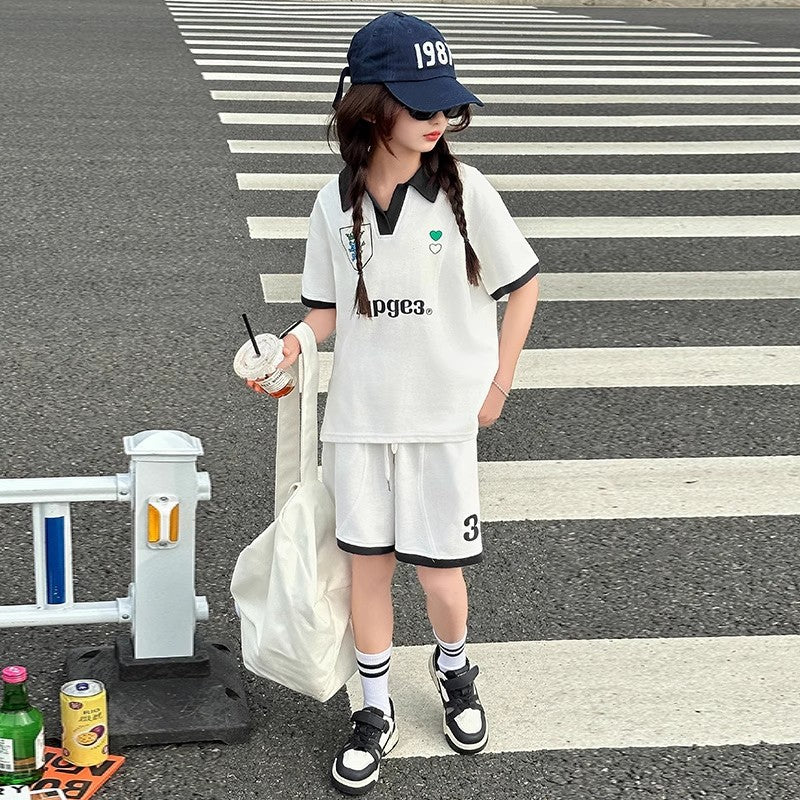 Girls Polo Color Block Summer Shorts Set