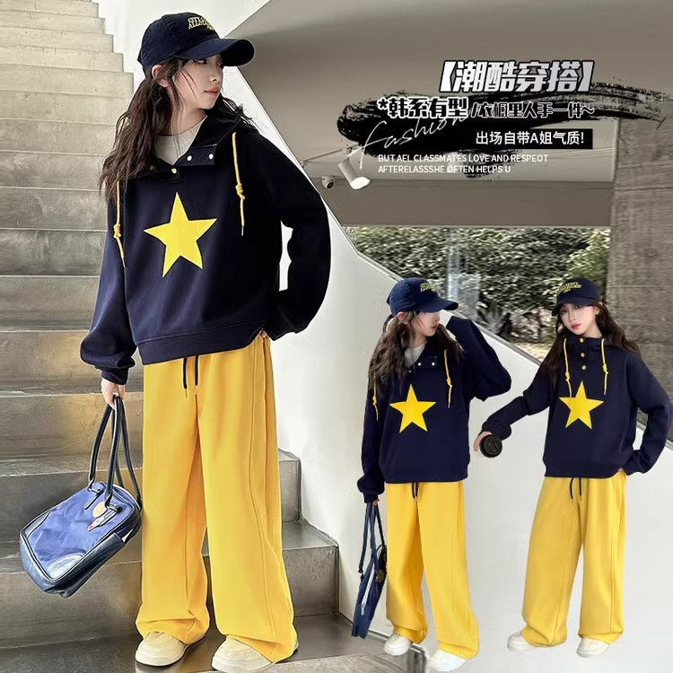 Girls Star Sweatshirt Set Autumn Two-Piece Outfit