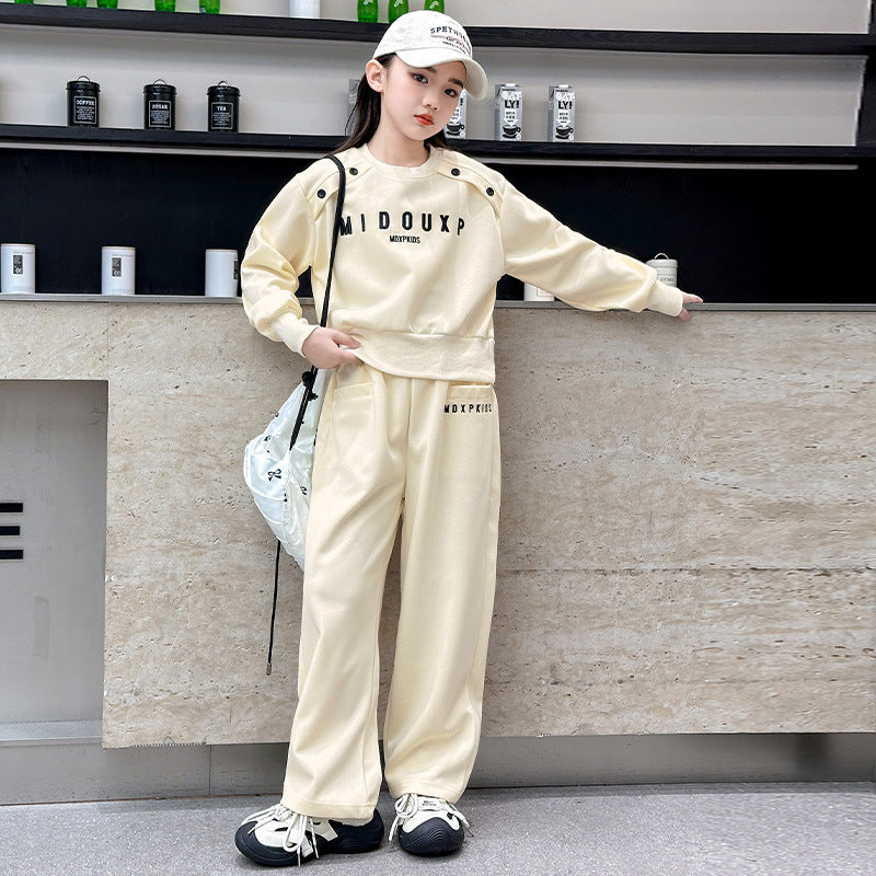 Girls Trendy Sweatshirt Two-Piece Sports Set