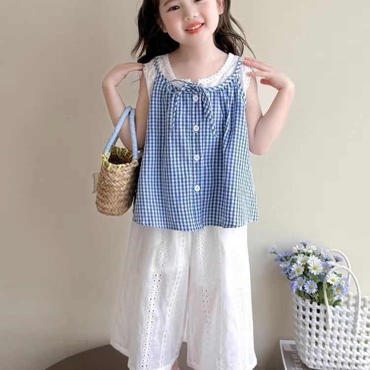 Girls Korean Style Plaid Two-Piece Set