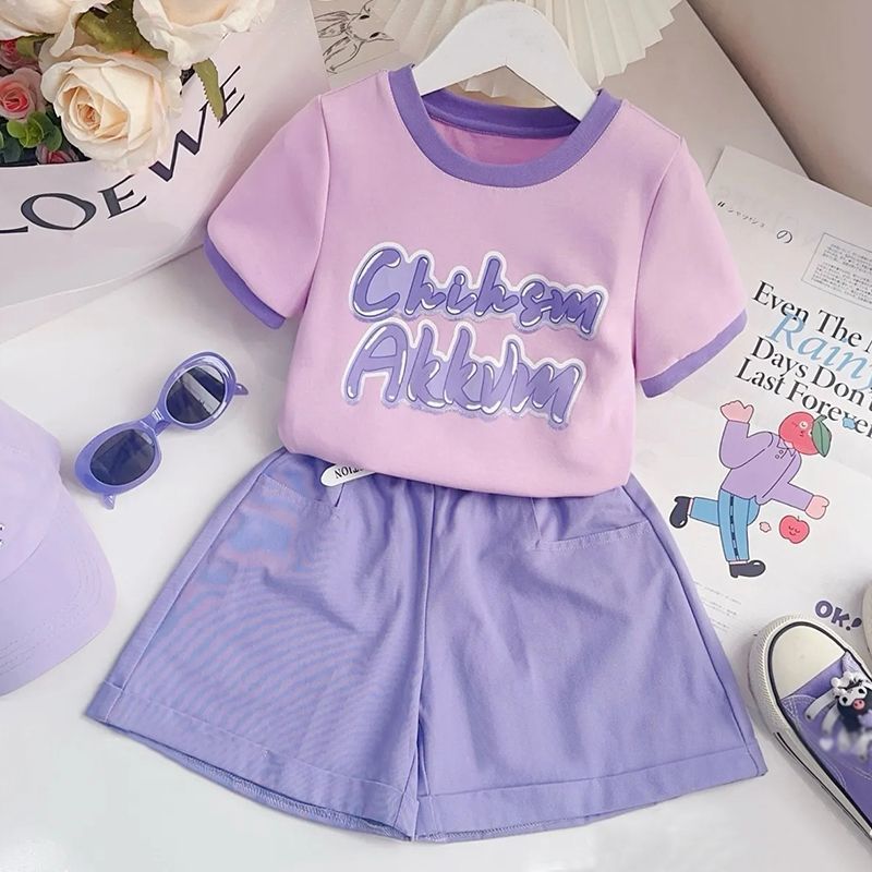 Girls Cartoon T-Shirt & Shorts Summer Set