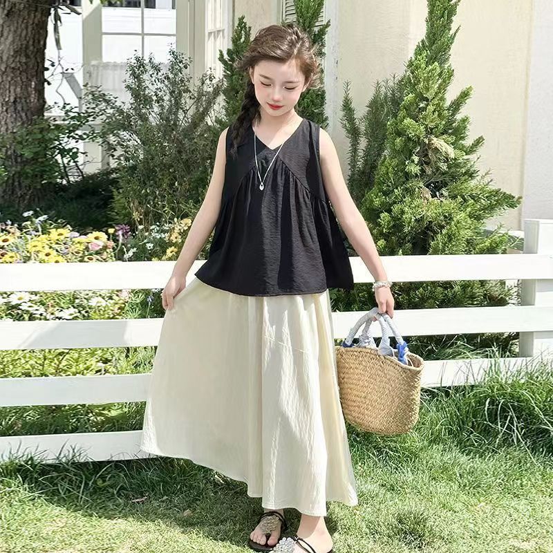 Girls V-Neck Fairy Skirt Two-Piece Summer Set