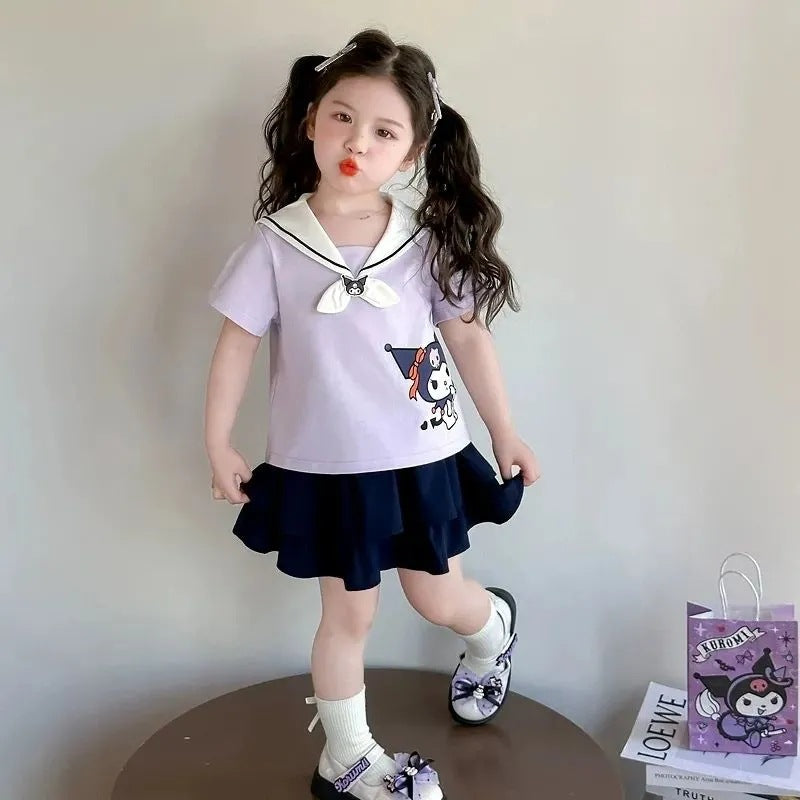 Girls Cartoon Pleated Skirt Two-Piece Summer Set