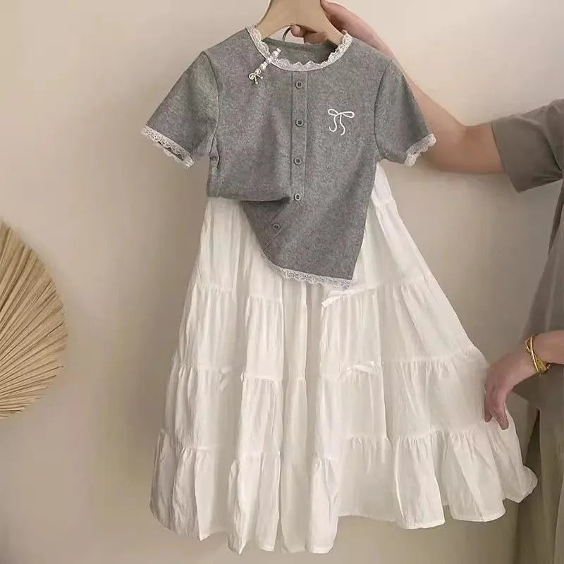 Girls Cake Skirt Lace Two-Piece Summer Set