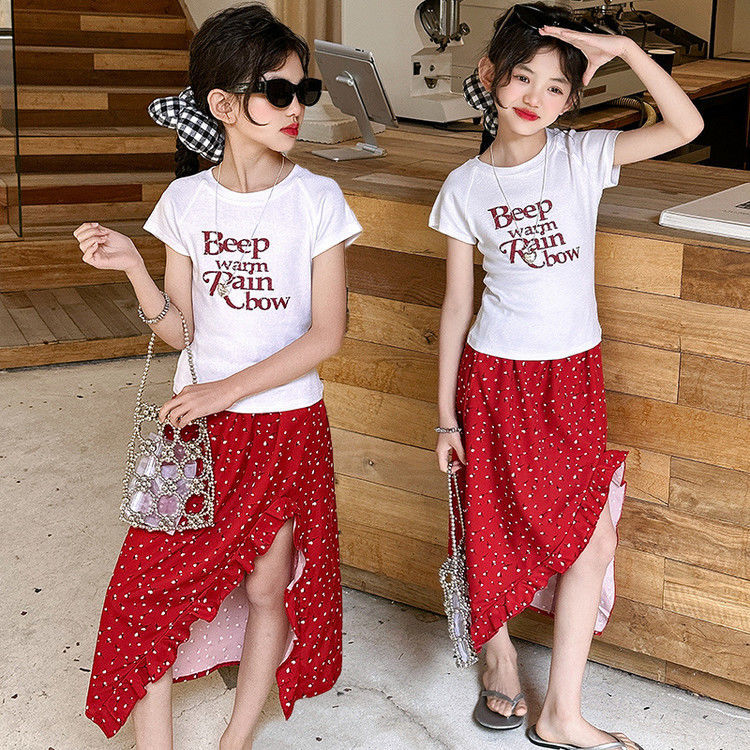 Girls Floral Ruffle Lace Summer Two-Piece Set