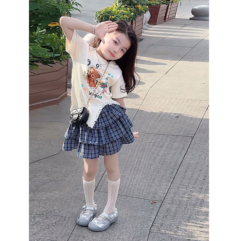 Girls Korean Lace Cake Skirt Summer Set