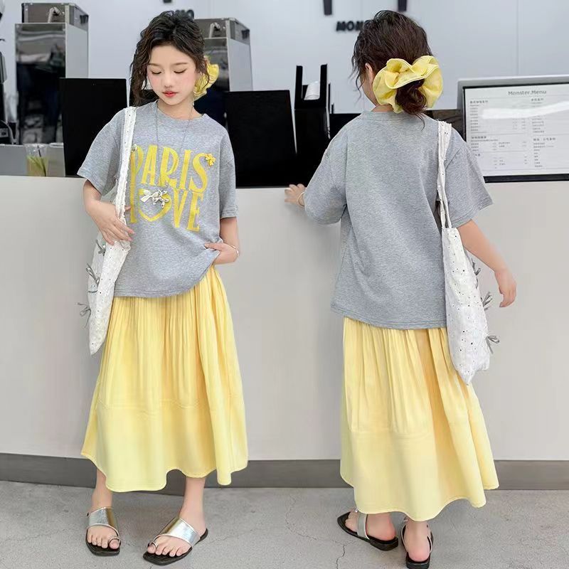 Girls Korean Printed Skirt Summer Two-Piece Set