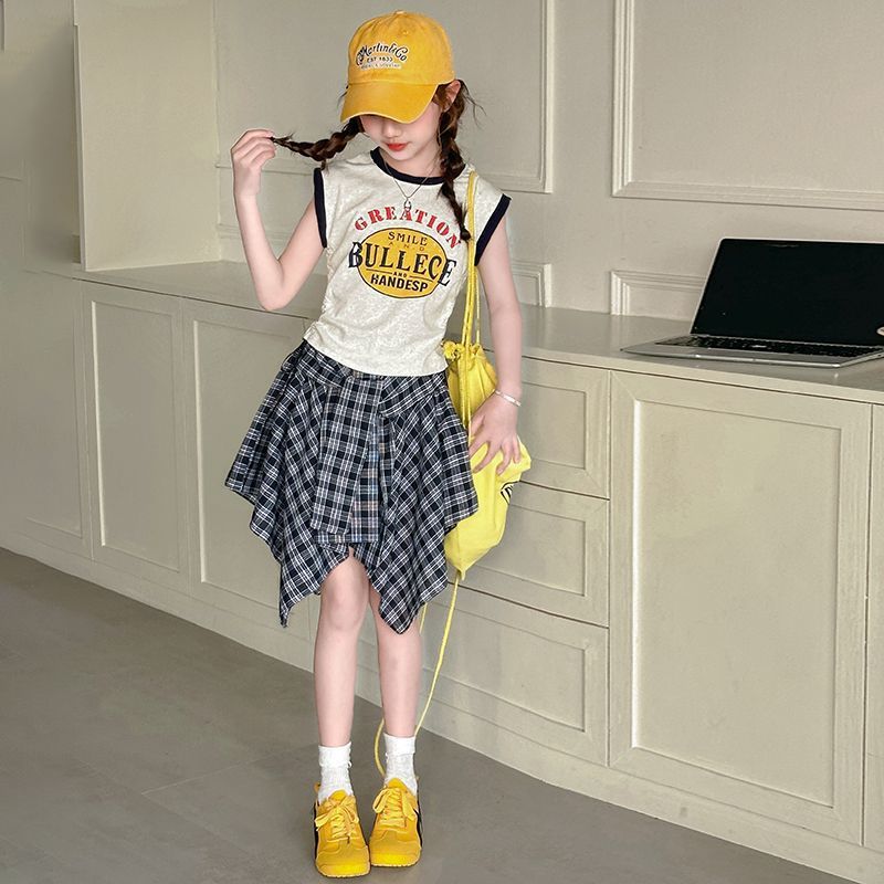 Girls Color-Block Skirt Sleeveless Summer Set