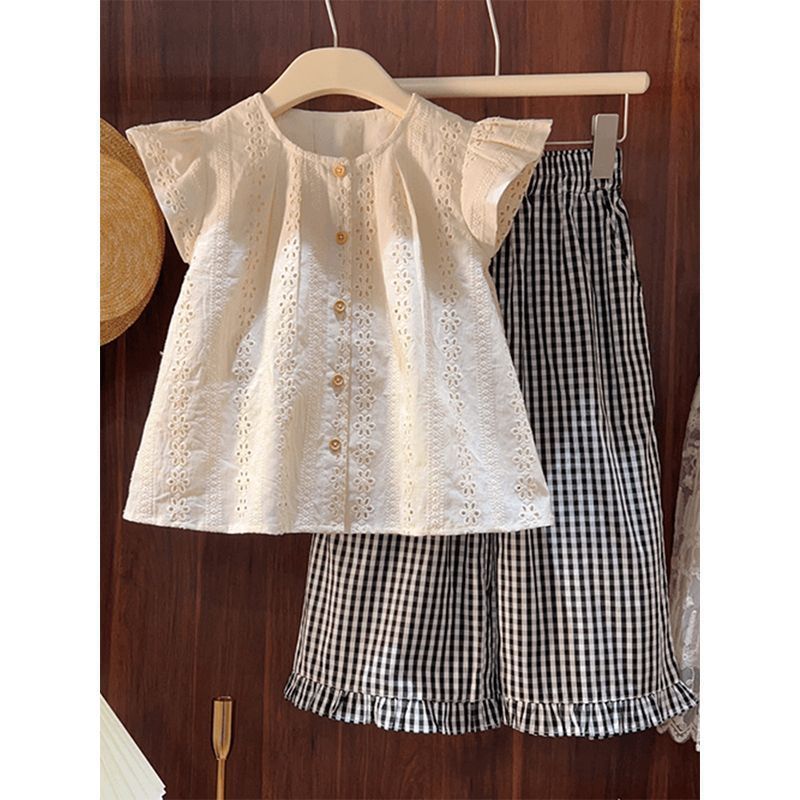 Girls Korean Plaid Pants Summer Two-Piece Set