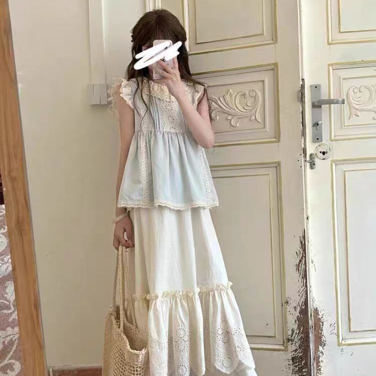 Girls Korean Flutter Sleeve Skirt Summer Set