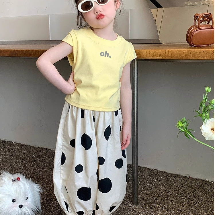 Girls Korean Letter Pants Summer Two-Piece Set