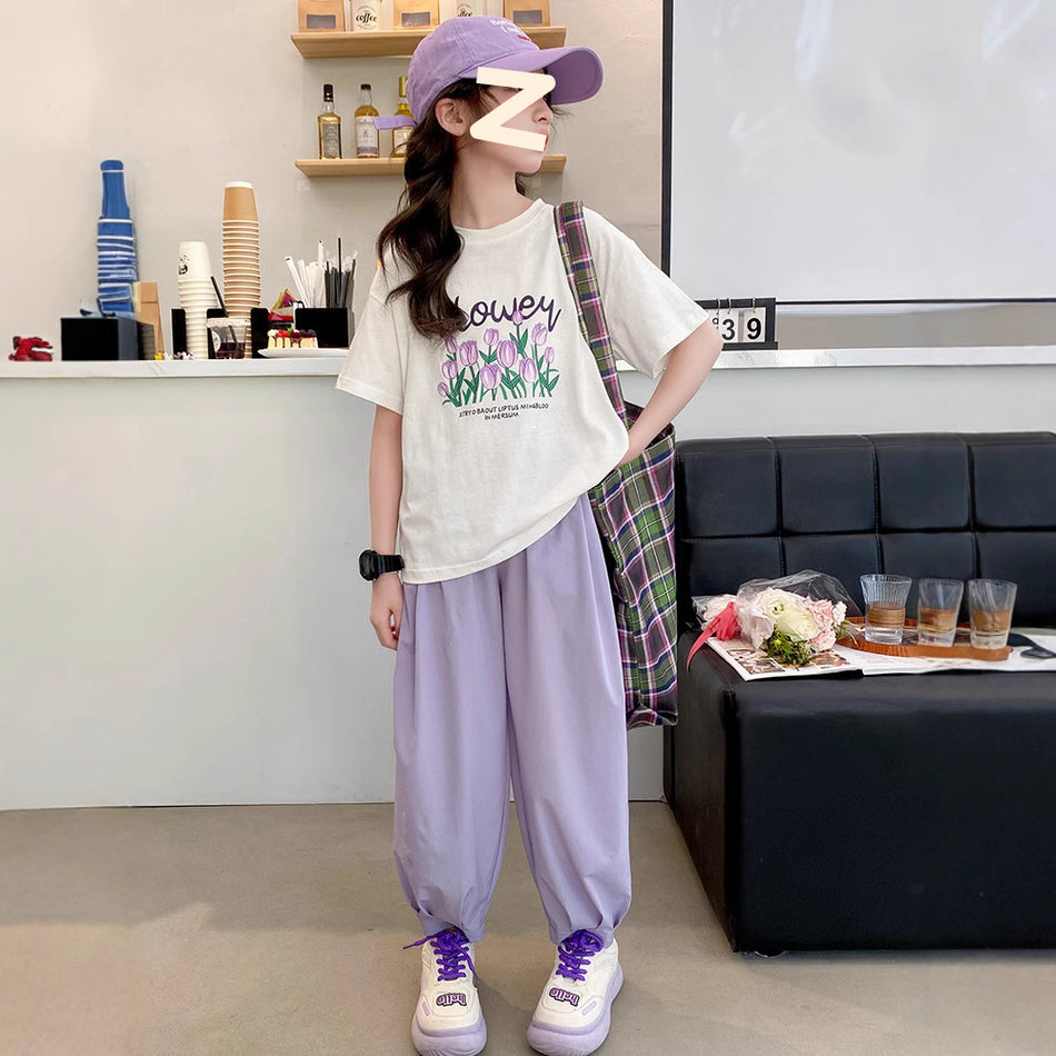Girls Floral Pants Summer Two-Piece Set