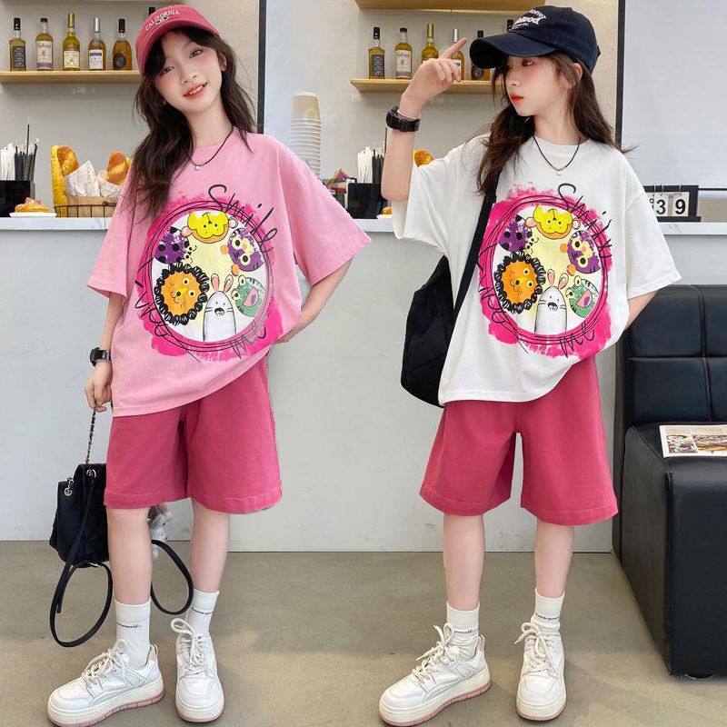 Girls Cartoon Shorts Summer Two-Piece Set