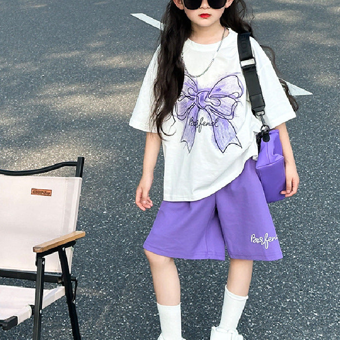 Girls Bow Shorts Summer Two-Piece Set