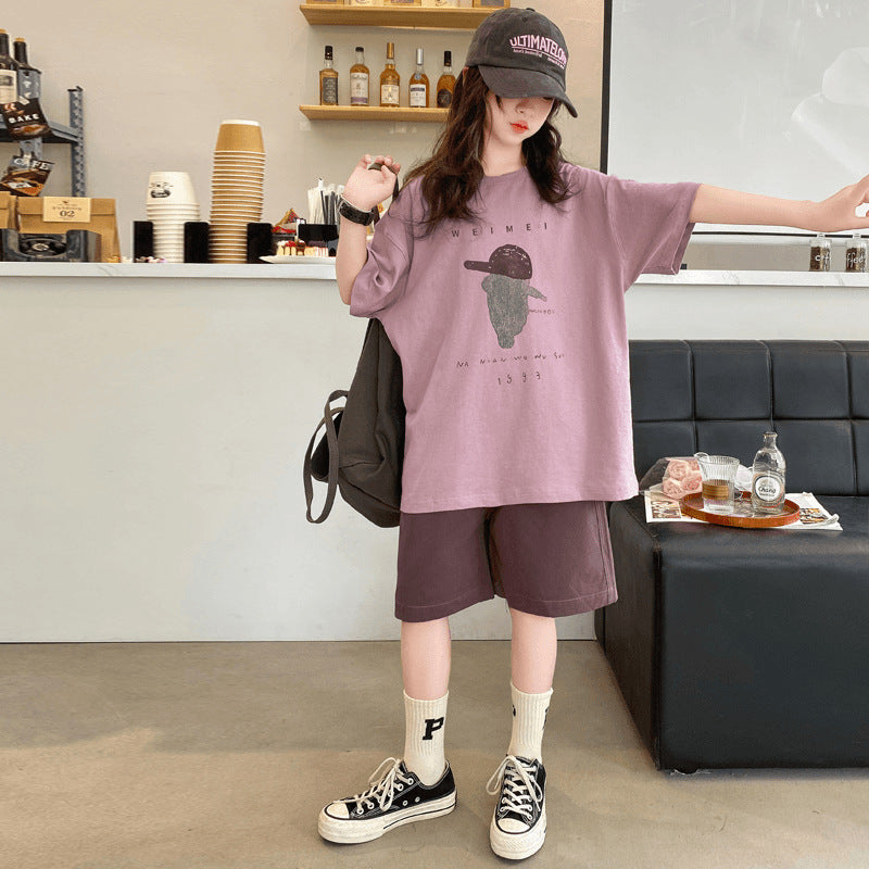 Girls Cartoon Shorts Summer Two-Piece Set