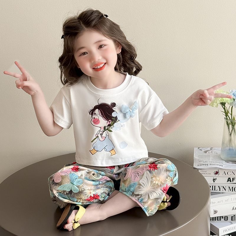 Girls Cartoon Jogger Pants Summer Set