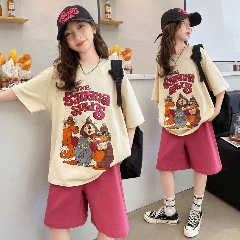 Girls Cartoon Sports Shorts Summer Set
