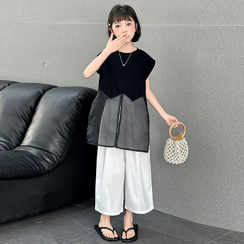Girls Mesh Top Pants Summer Two-Piece Set