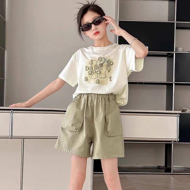 Girls Letter Shorts Summer Two-Piece Set