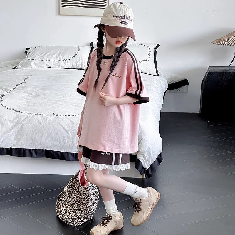 Girls Striped Shorts Summer Two-Piece Set